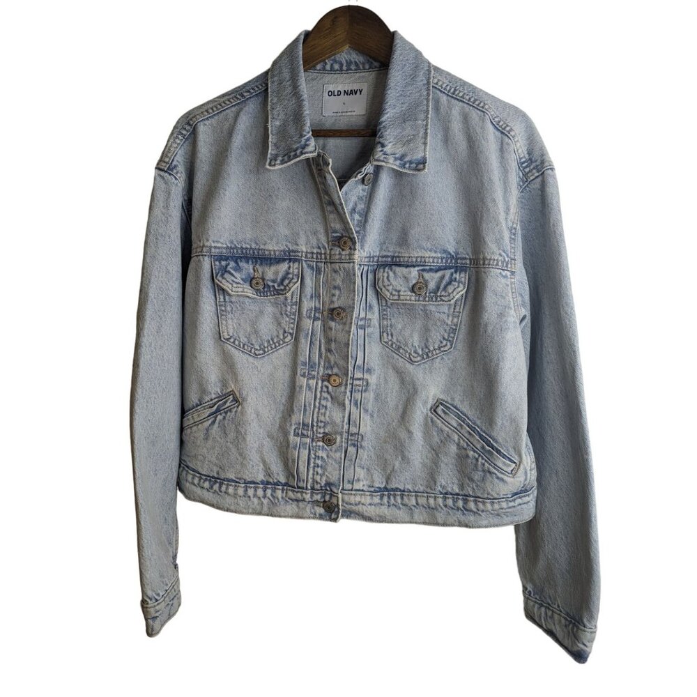 Old Navy Women's Light Wash Trucker Jean Jacket Closet Staple Versatile Sz L